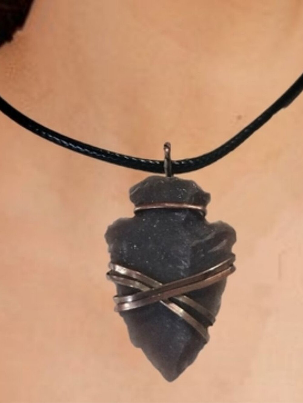 Hand-Wired Arrowhead Pendant with Black Cord Necklace NWOT